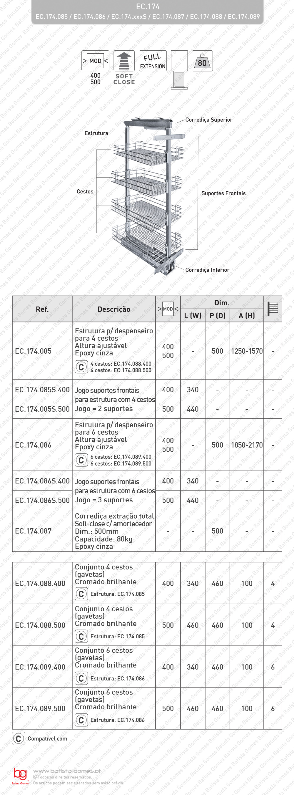 Despenseiro multiusos com 4 e 6 cestos - Porta frontal - Extra��o total com Soft-close - M�d. 400 e 500